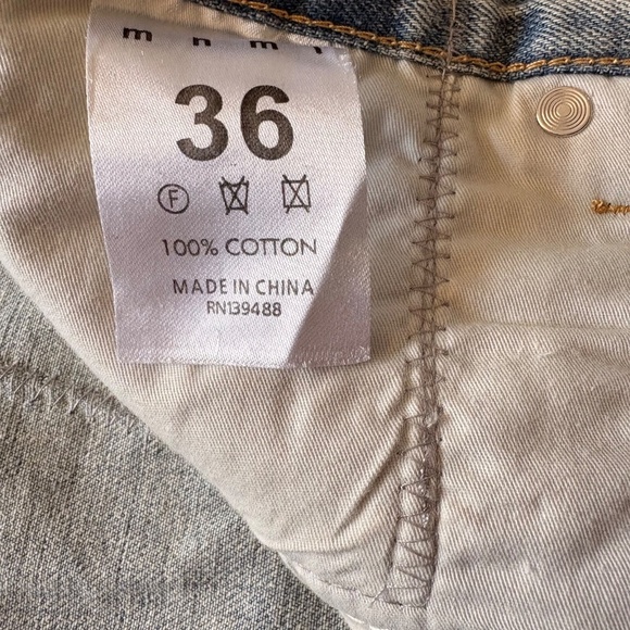 MNML Patchwork Denim Jeans Light Blue Wash Fabric Patches Button Fly Men's 36 - Picture 16 of 16